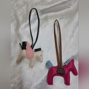 2 super cute faux leather pony purse charms - Pink & Cream